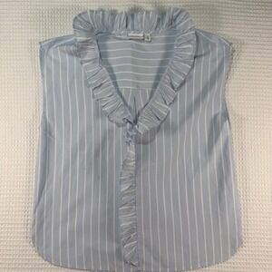 Vila Viblomi Blue White Striped Ruffle V-Neck Sleeveless Blouse Top EU 38